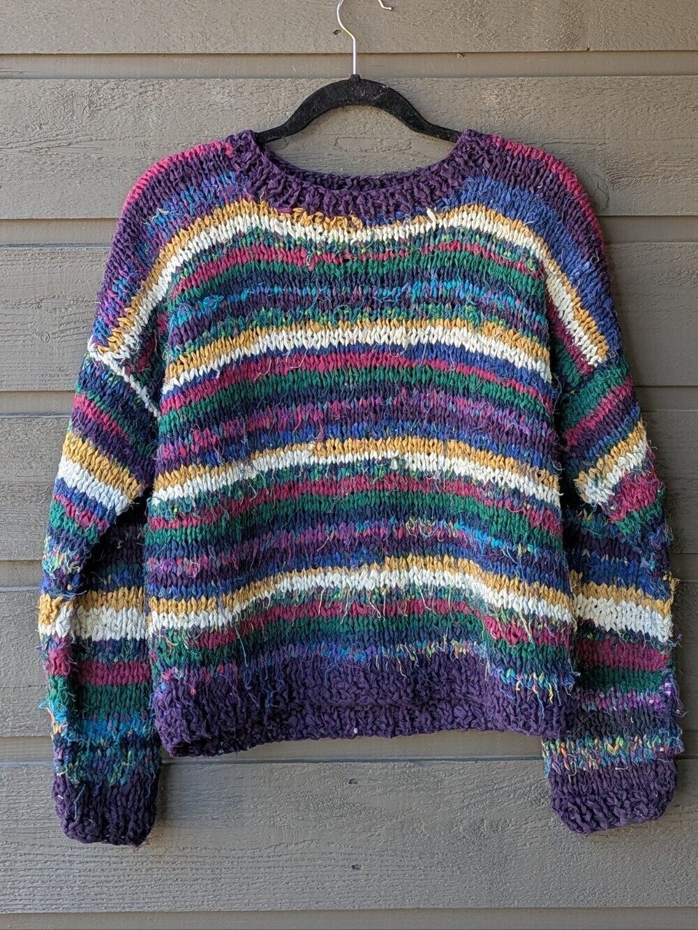 VTG 80s Express Tricot Multicolor Stripe Chunky Knit Women’s Sweater Size XS/S